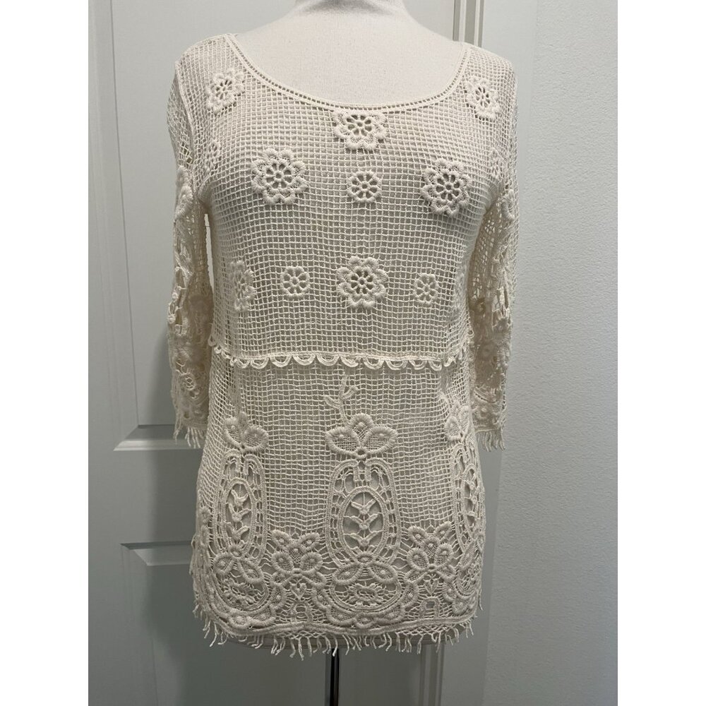 Sunday in Brooklyn Anthropologie Ivory Lace Crochet Top Small Boho Coquette NEW